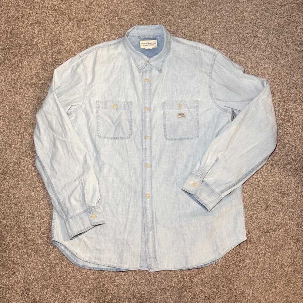 Denim & Supply Ralph Lauren Mens XL Blue Chambray Long Sleeve Button Down Shirt
